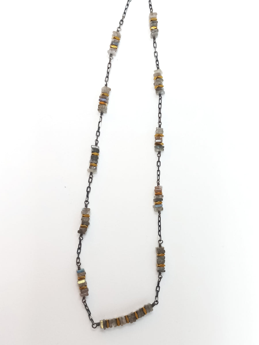 Labradorite and Gold Hematite Stacks Necklace