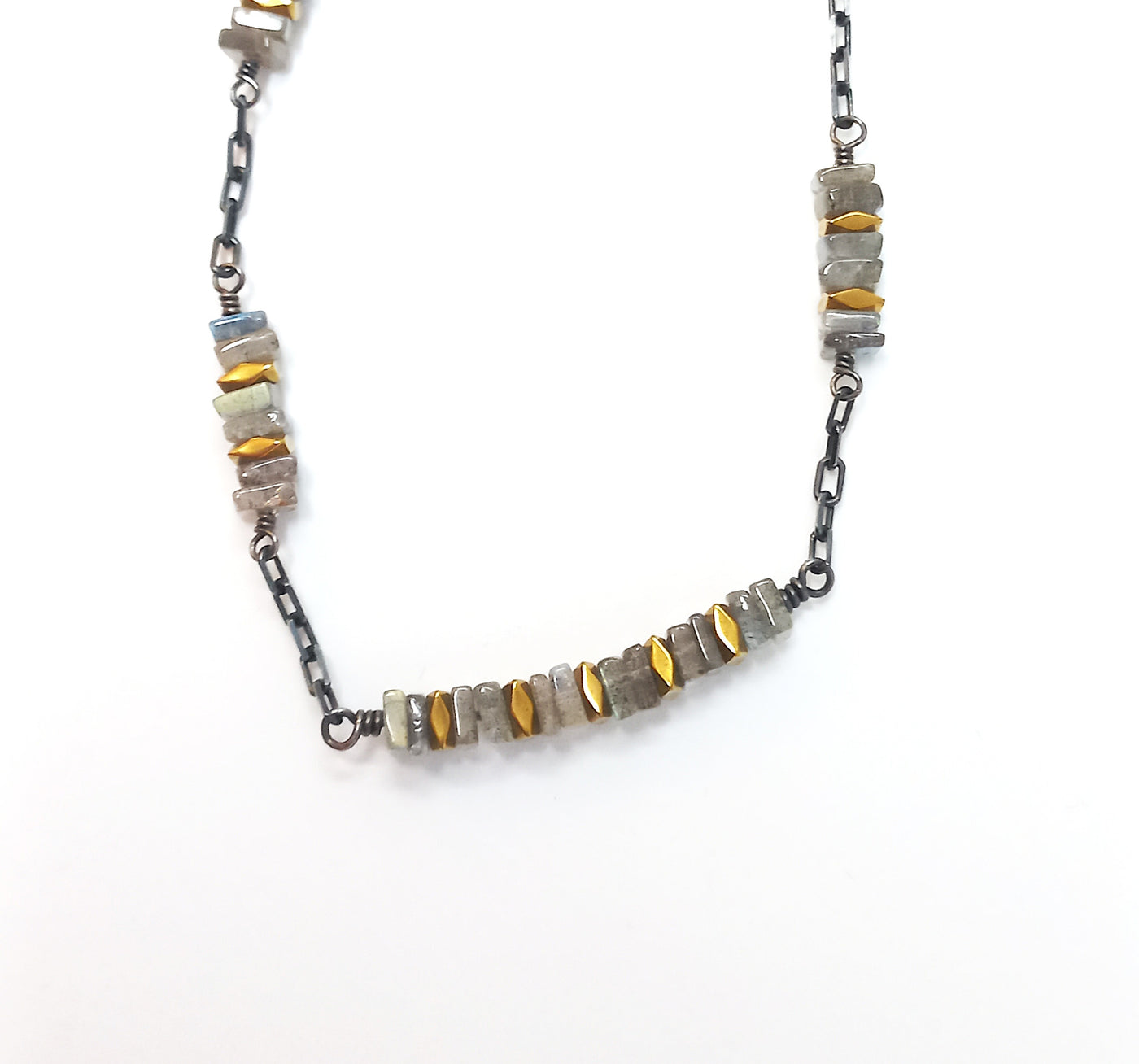 Labradorite and Gold Hematite Stacks Necklace