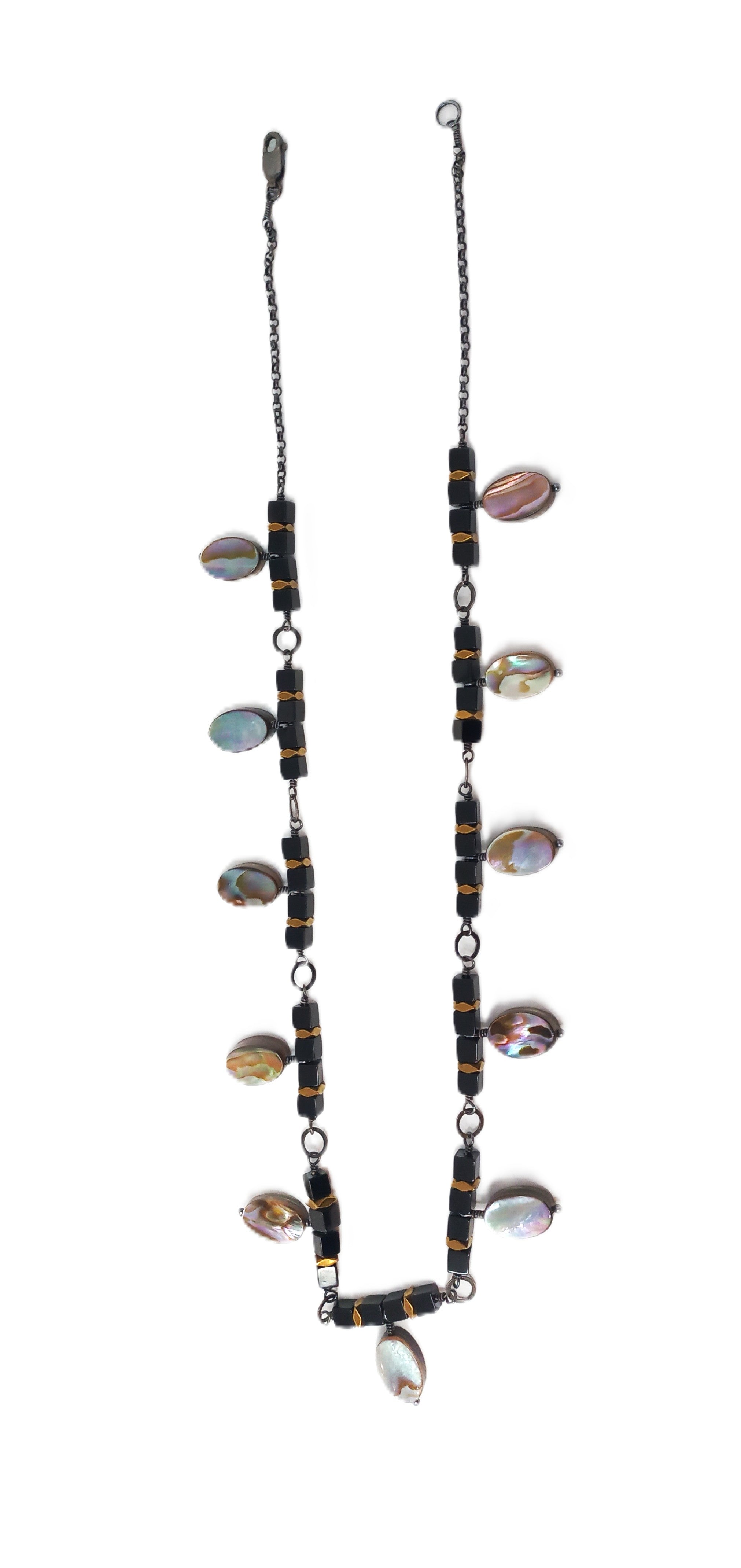 N587 Abalone and Black Hematite Necklace