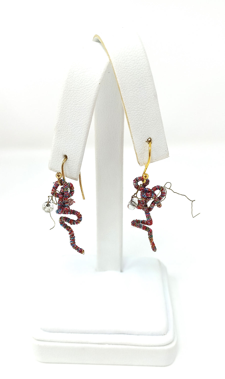 Red Dangle Squiggle Earrings by Bella Kim