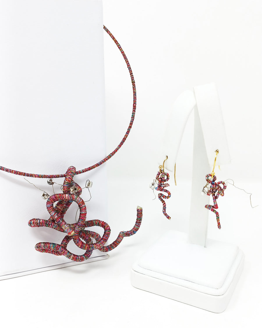 Red Dangle Squiggle Earrings by Bella Kim