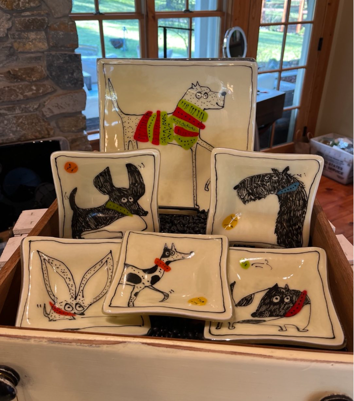 4x4 Dog Plates by Lynn Brunelle