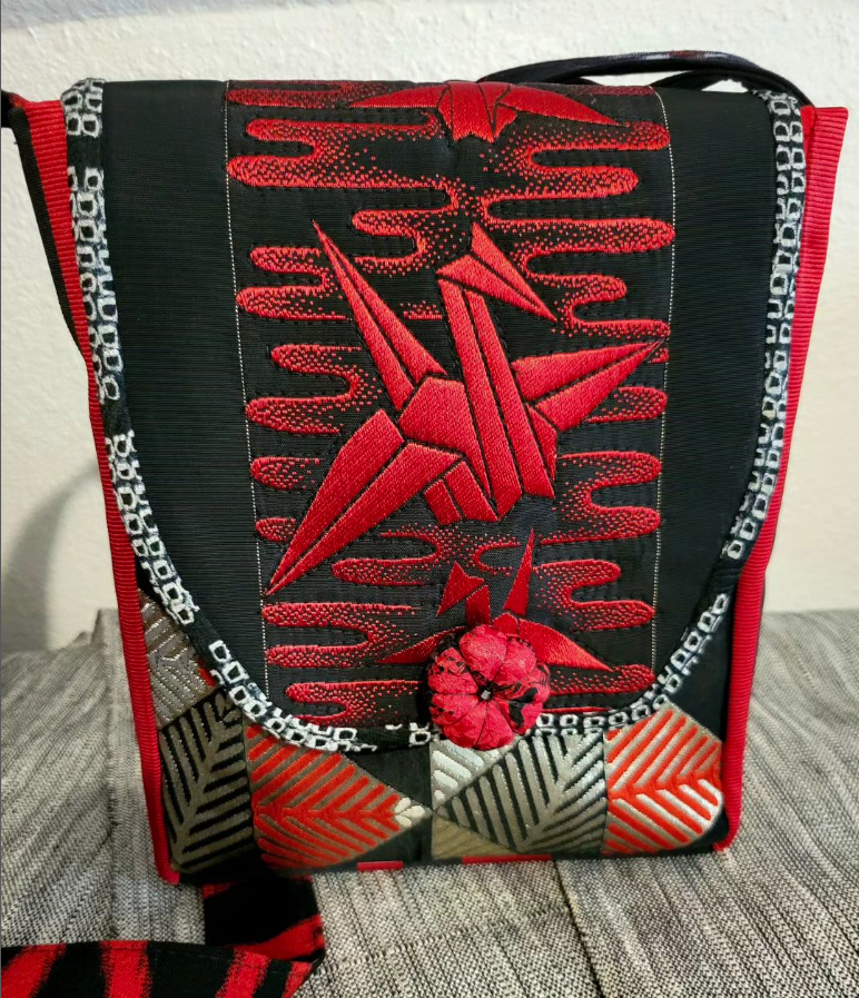 Everyday Purse in Red and Black with Red Cranes by Katherine Ragghianti