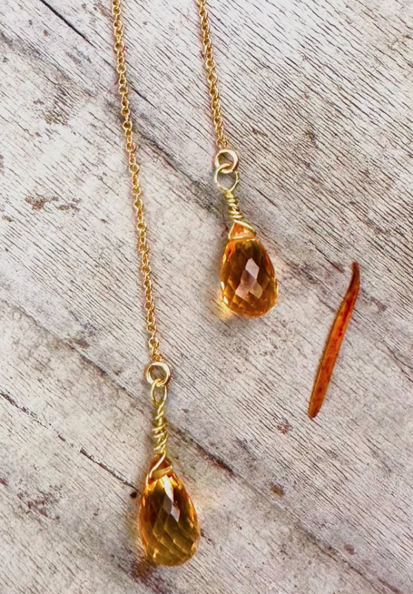 Citrine Drop Thread Earrings by Michele Bianchi