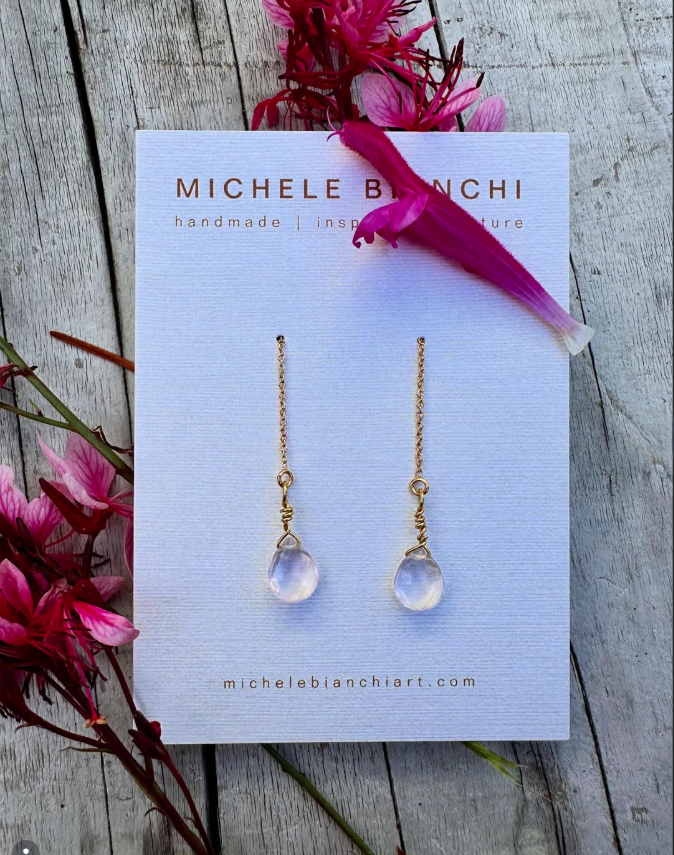 Rose Quartz Drop Thread Earrings by Michele Bianchi