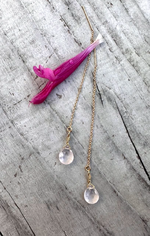 Rose Quartz Drop Thread Earrings by Michele Bianchi