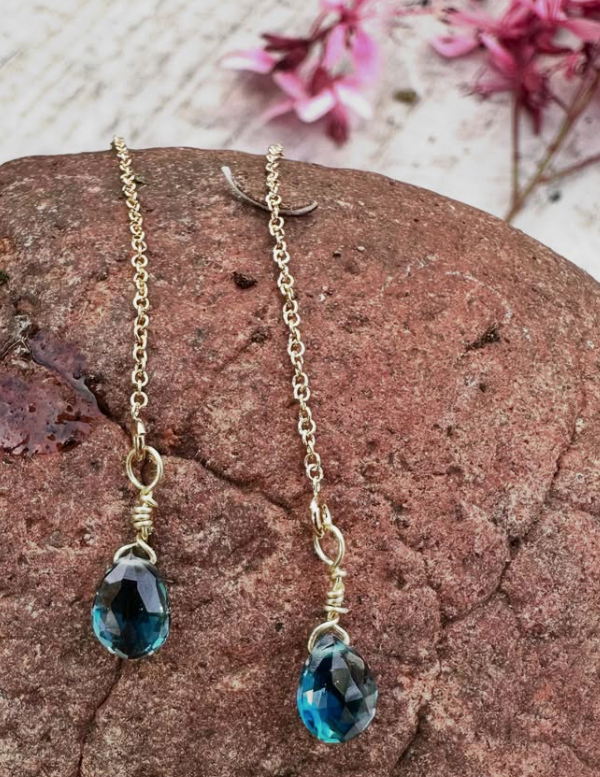Blue Topaz Drop Thread Earrings by Michele Bianchi
