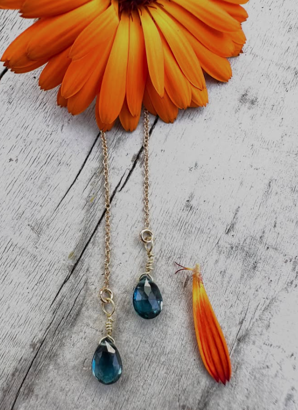 Blue Topaz Drop Thread Earrings by Michele Bianchi