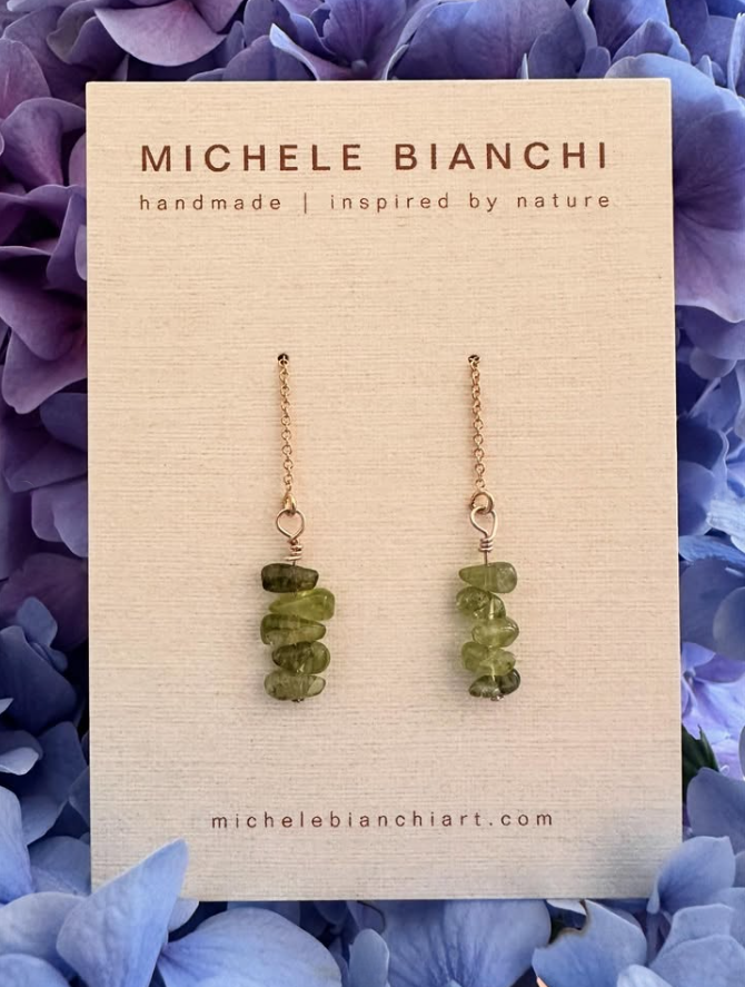 Peridot Drop Thread Earrings by Michele Bianchi