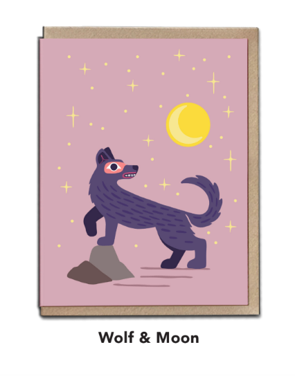 Wolf & Moon Greeting Card by Nick Alan Art