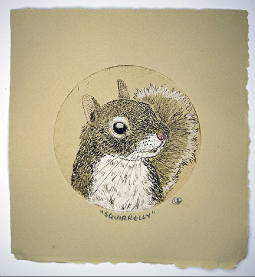 Squirrel Etching by Lynn Rosskamp