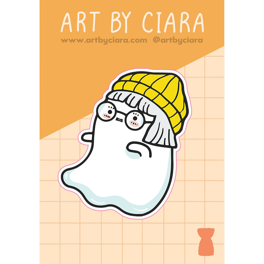 Yellow Beanie Ghost Sticker