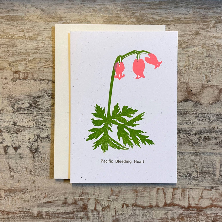 Botanical linocut blank card Pacific Bleeding Heart