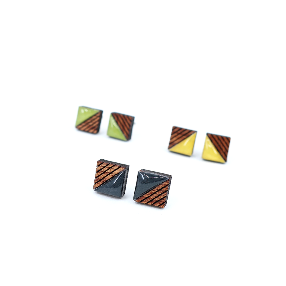 Mini Square Color Block Japanese Stud Earrings: Nuetral/Darker Colors
