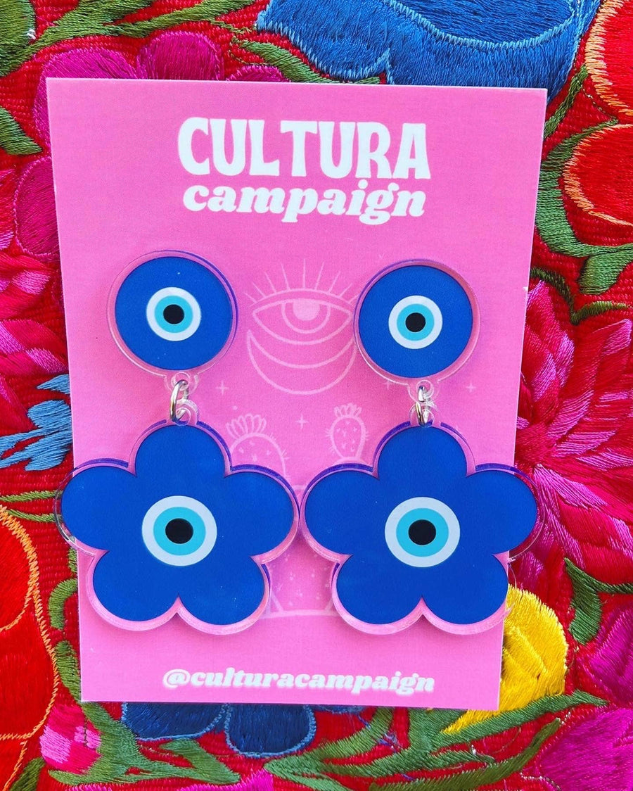 Evil Eye Flower Earrings