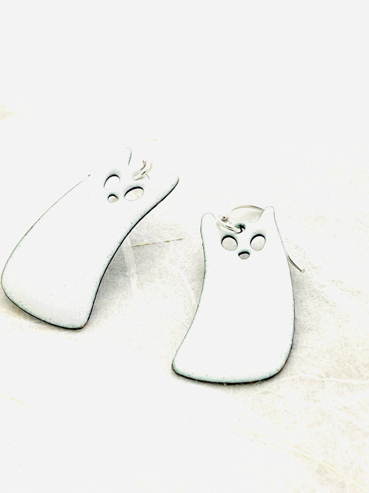 Titanium White Ghost Cat Earrings