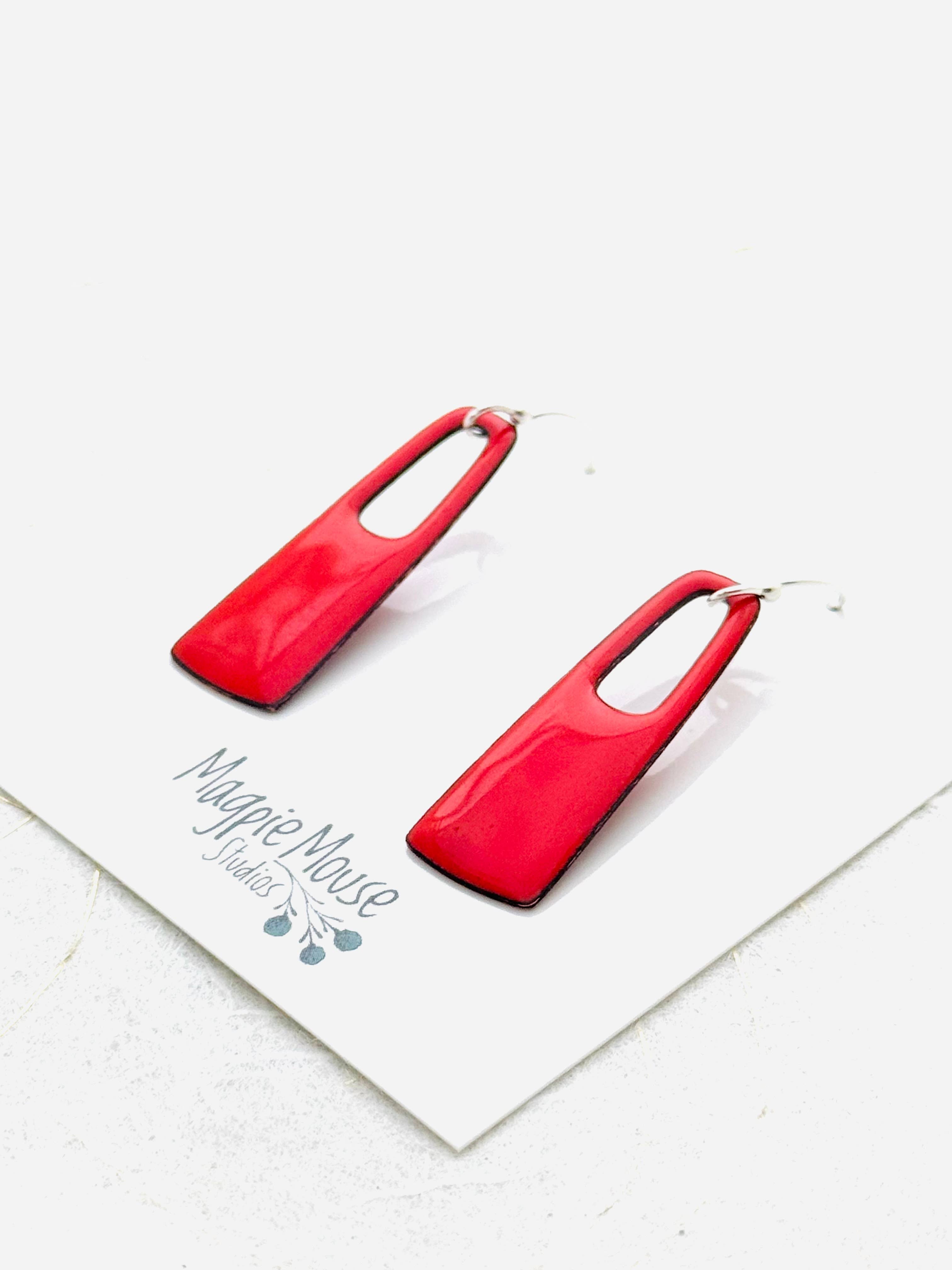 Flame Orange Small Rectangle Earrings