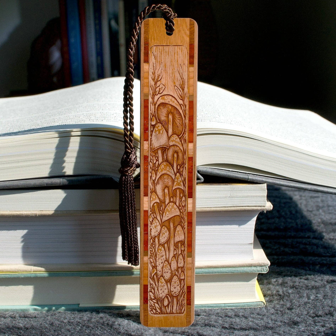 Mushrooms Engraved Wood Bookmark