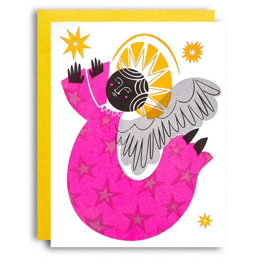 Neon Angel - Christmas Risograph Holiday Card 