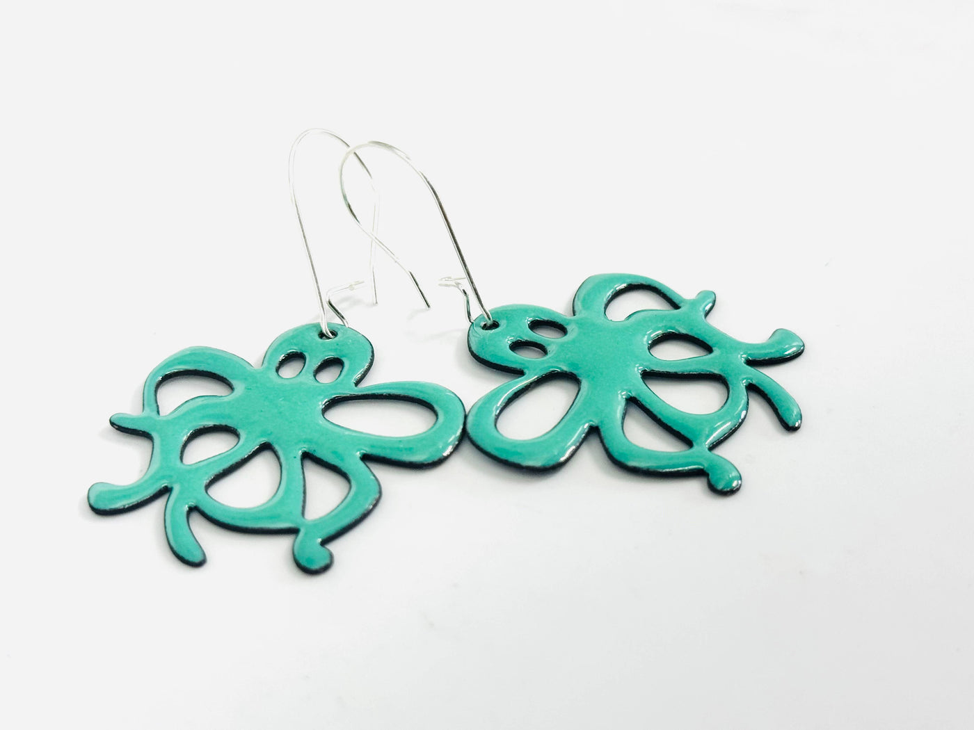 Octopus Earrings Large, Mint Green Enamel