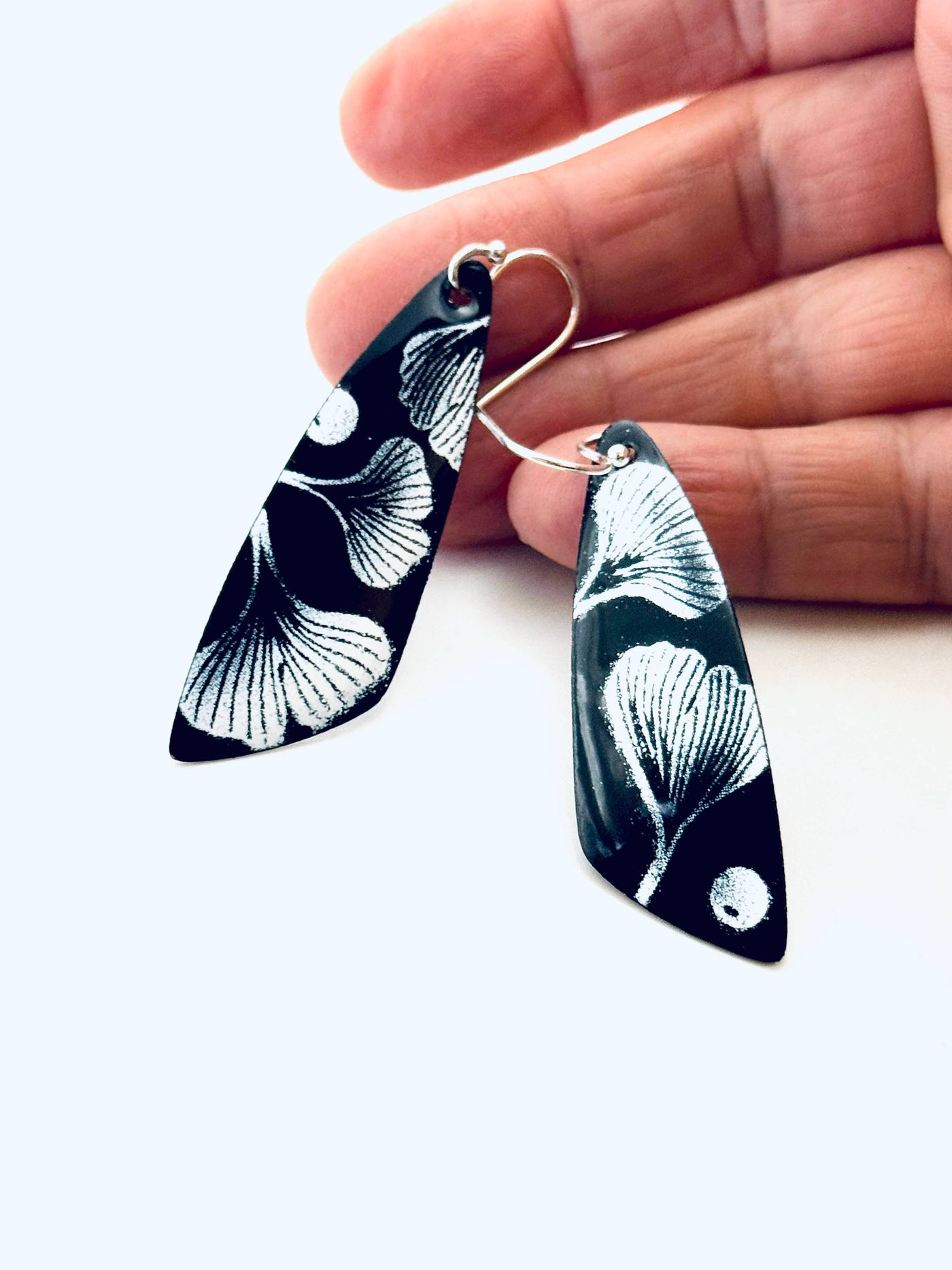 Black and White Ginkgo Leaf Earrings