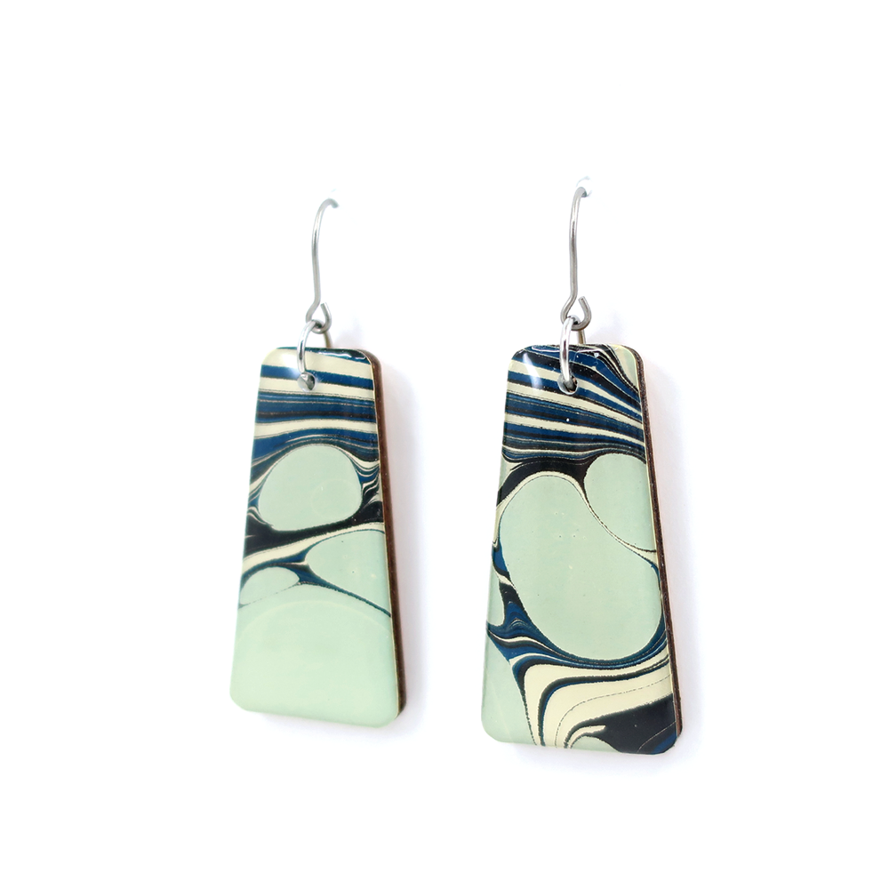 Light Blue/Navy Mid Century Modern Marble Dangle Earrings