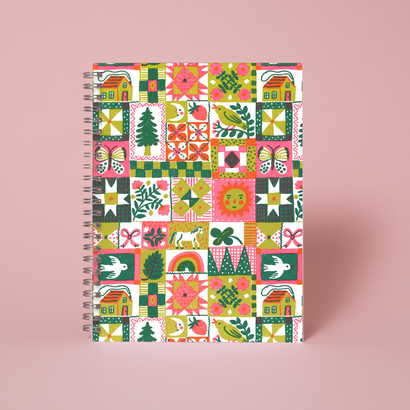 Folk Quilt Spiral Blank Notebook