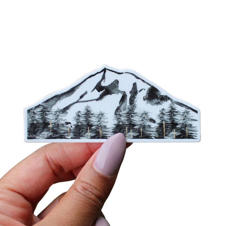 Black Mount Rainier Watercolor Design Vinyl Sticker