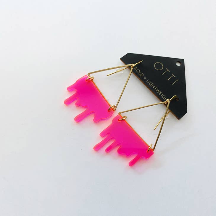 Slime Triangle Earrings: Fluorescent Pink