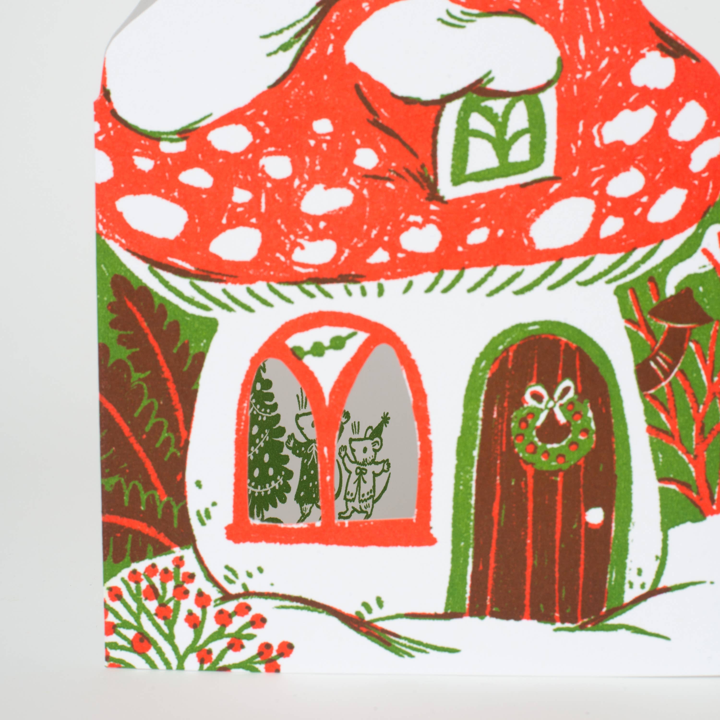 Merry Mushroom House Holiday Card by Phoebe Wahl