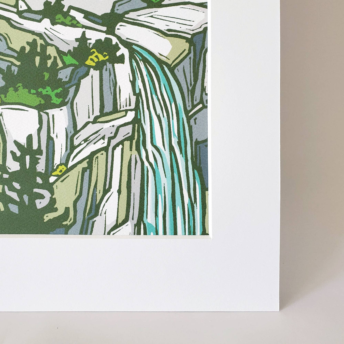 Mountain Waterfall Landscape Matted Art Print 8.5x11