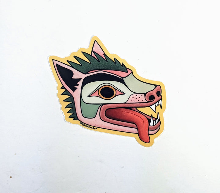 Crazy Wolf Sticker by Nick Alan Art