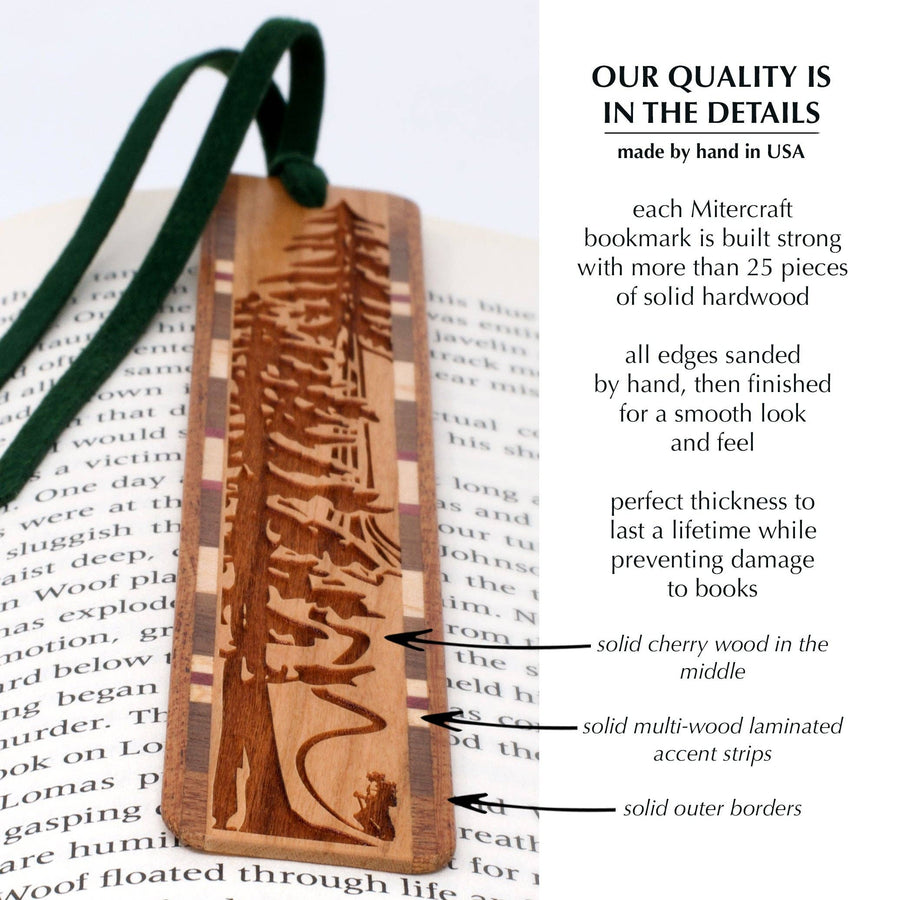 Evergreen Hiker Handmade Engraved Wooden Bookmark