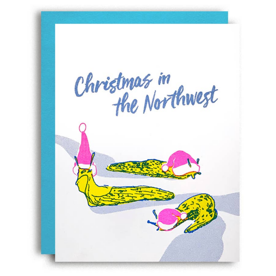 Christmas Slug Greetings - PNW Risograph Holiday Card 