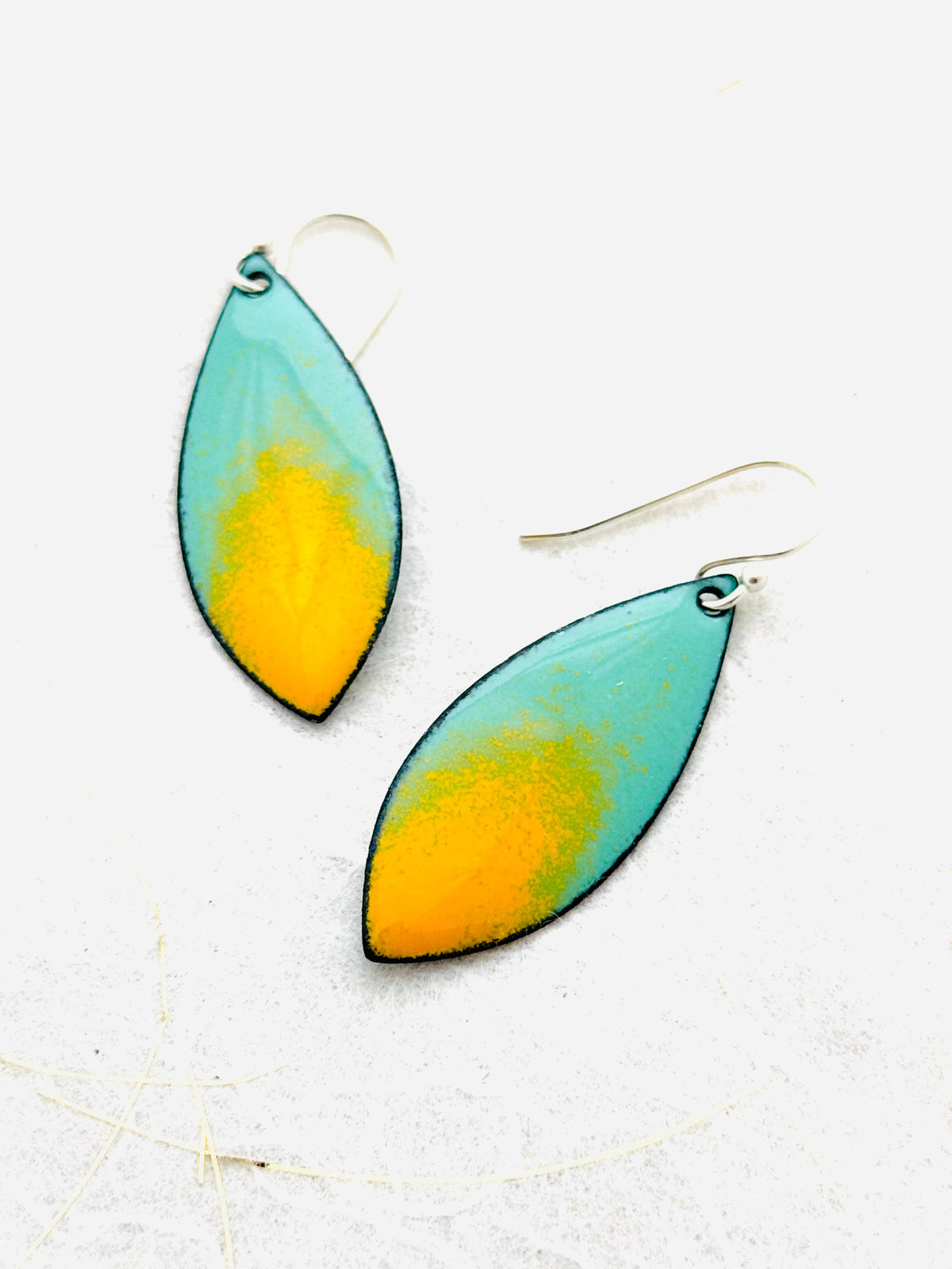 Color Splash Earrings, Mint Green & Goldenrod Yellow Enamel