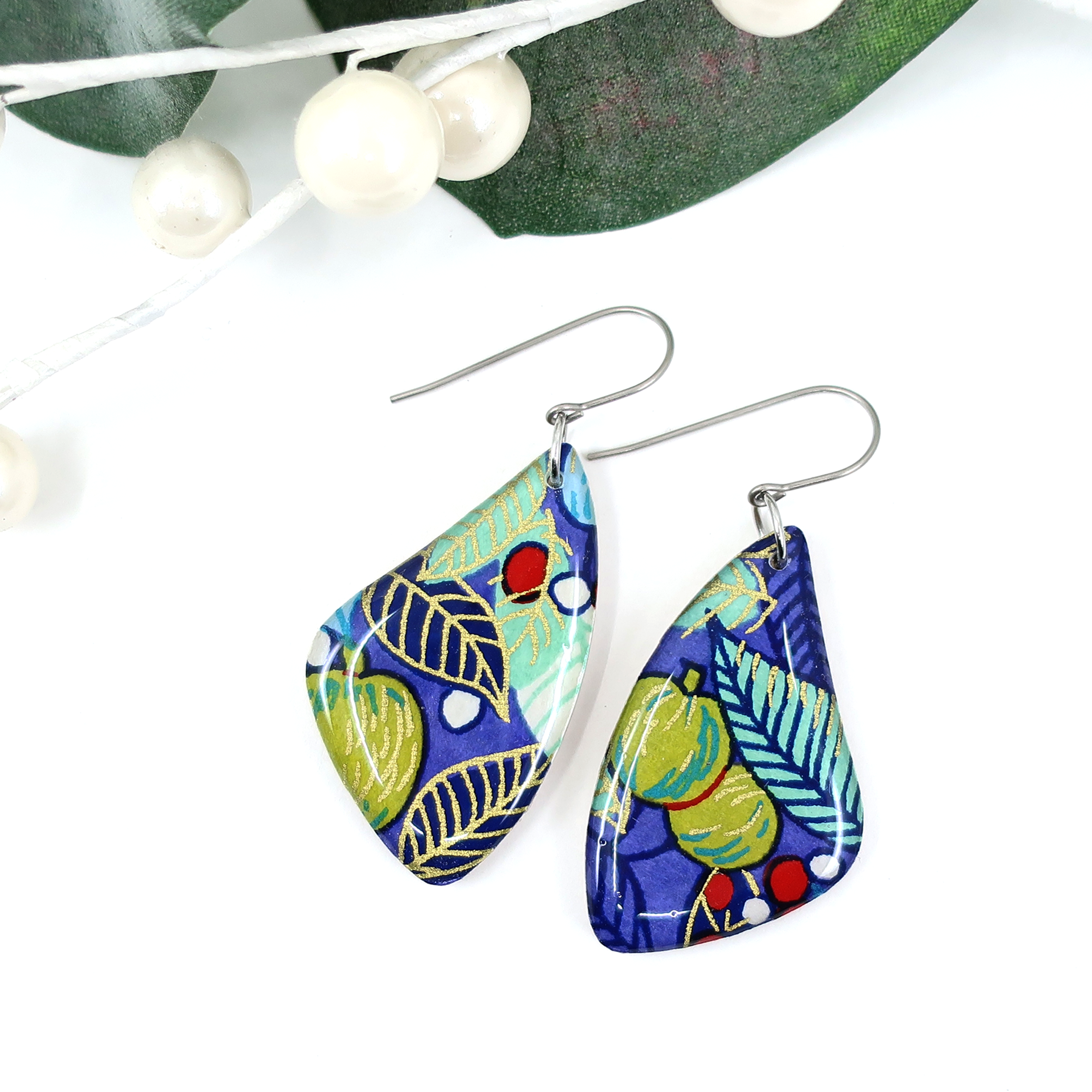 Leaf and Fruit Dangle Earrings