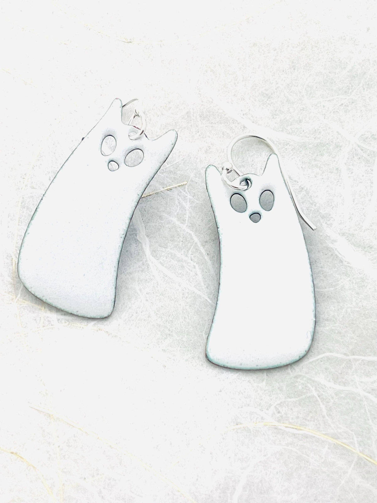 Titanium White Ghost Cat Earrings