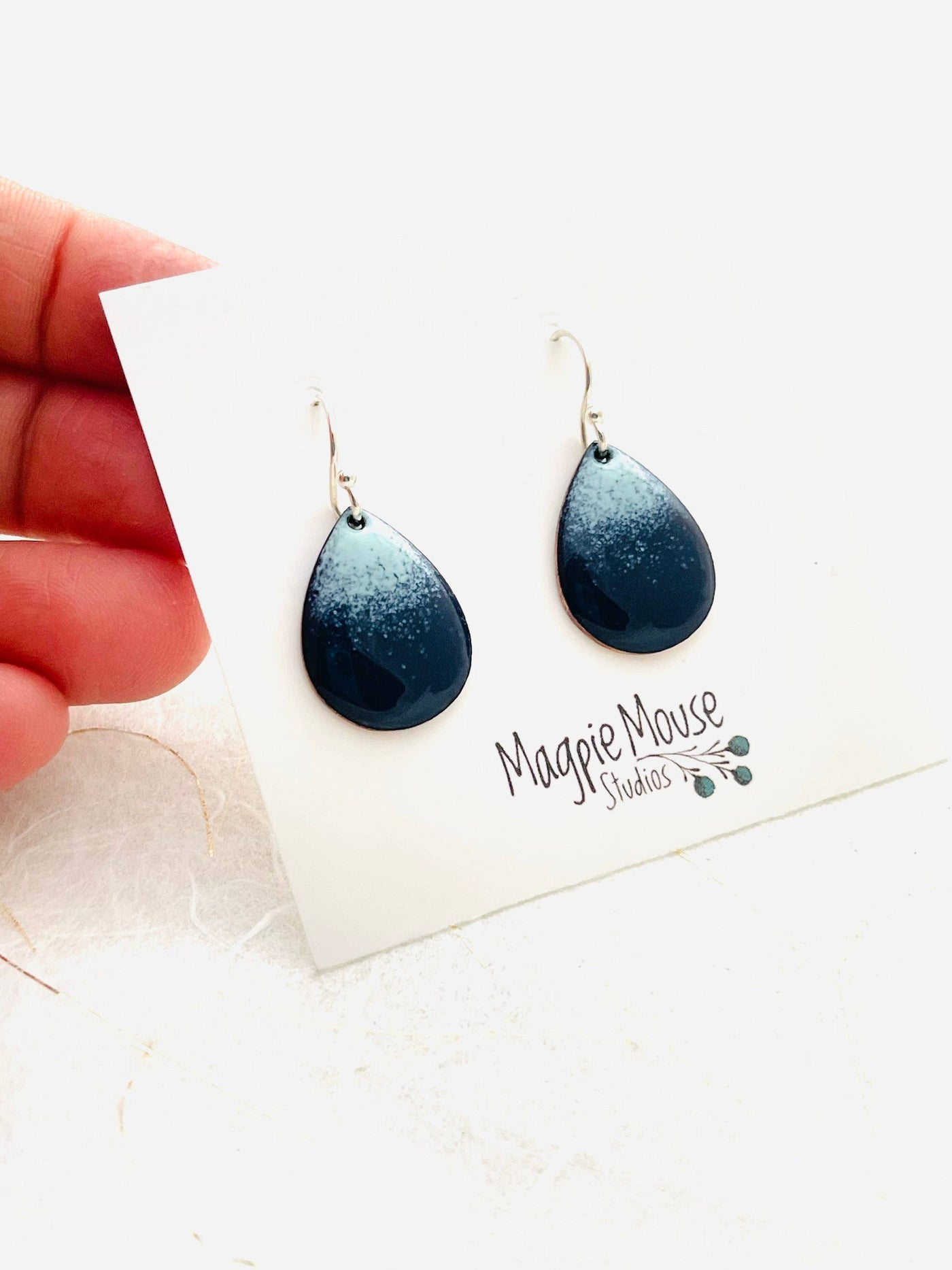 Navy Blue Ombrè Small Teardrop Earrings