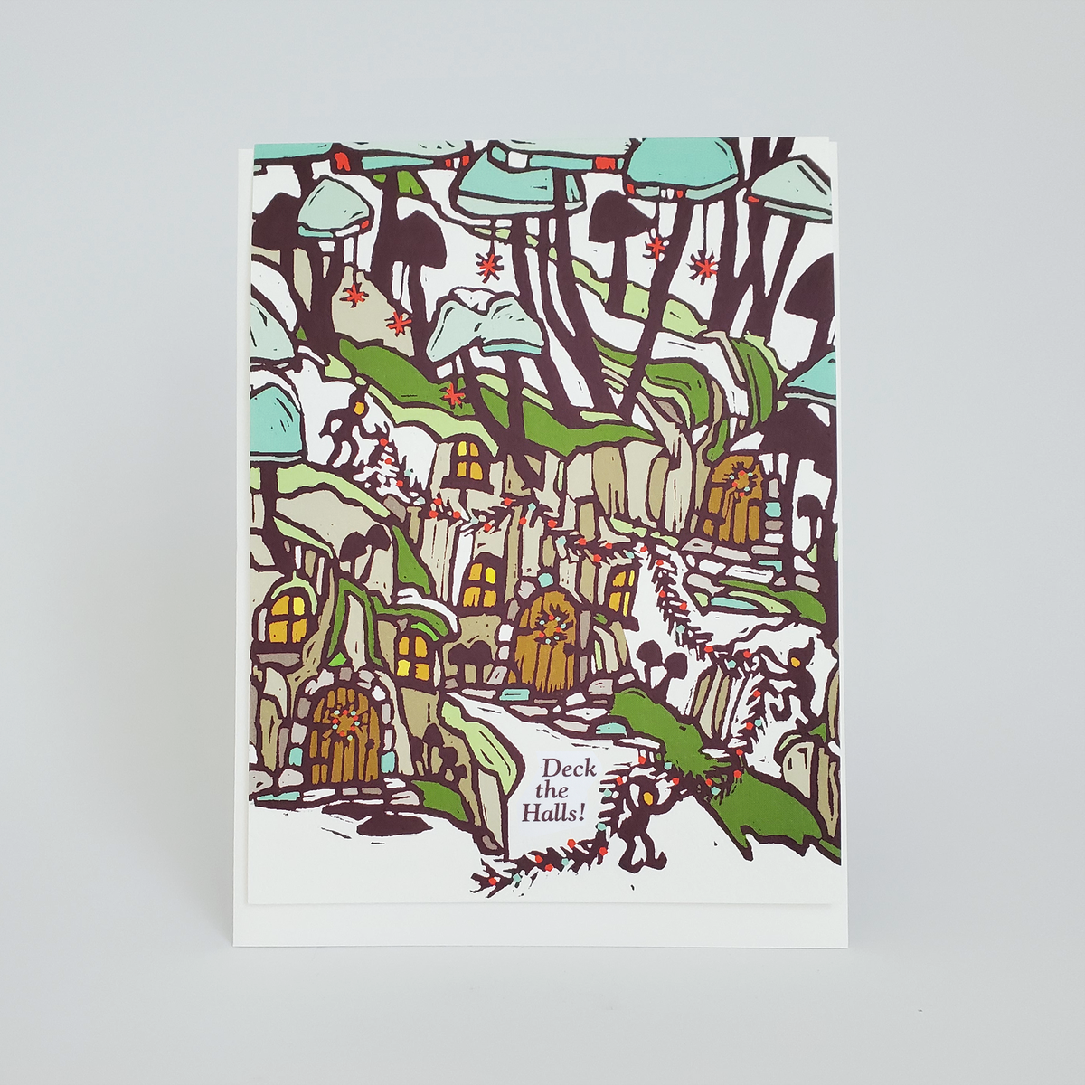 Set of 8 Deck the Halls Mushroom Holiday Greeting Cards