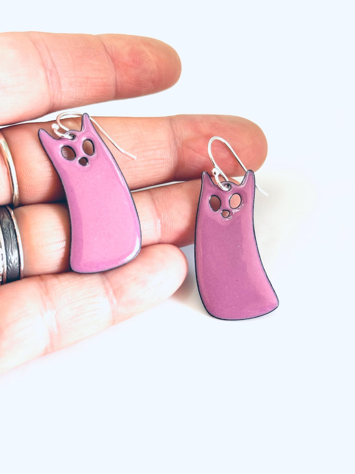 Orchid Purple Ghost Cat Earrings