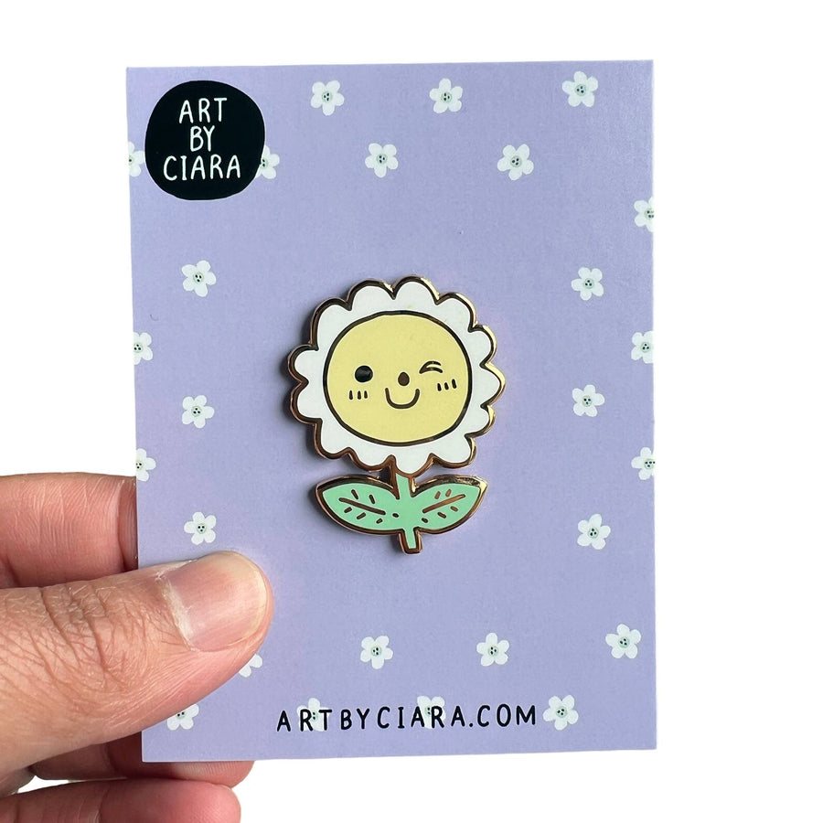 Happy Flower Enamel Pin: White