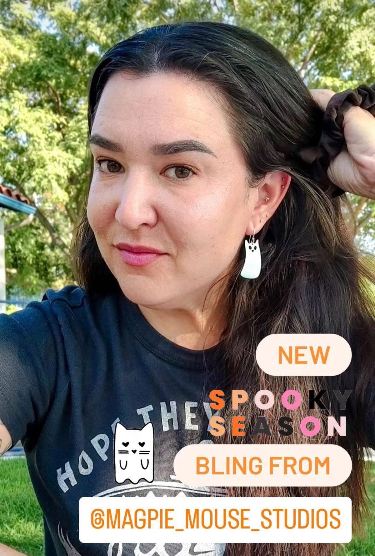 Titanium White Ghost Cat Earrings