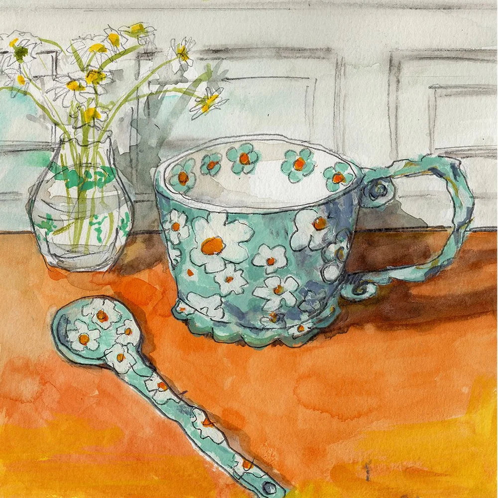 Daisy Cup and Spoon Print by Mary Jo Davis