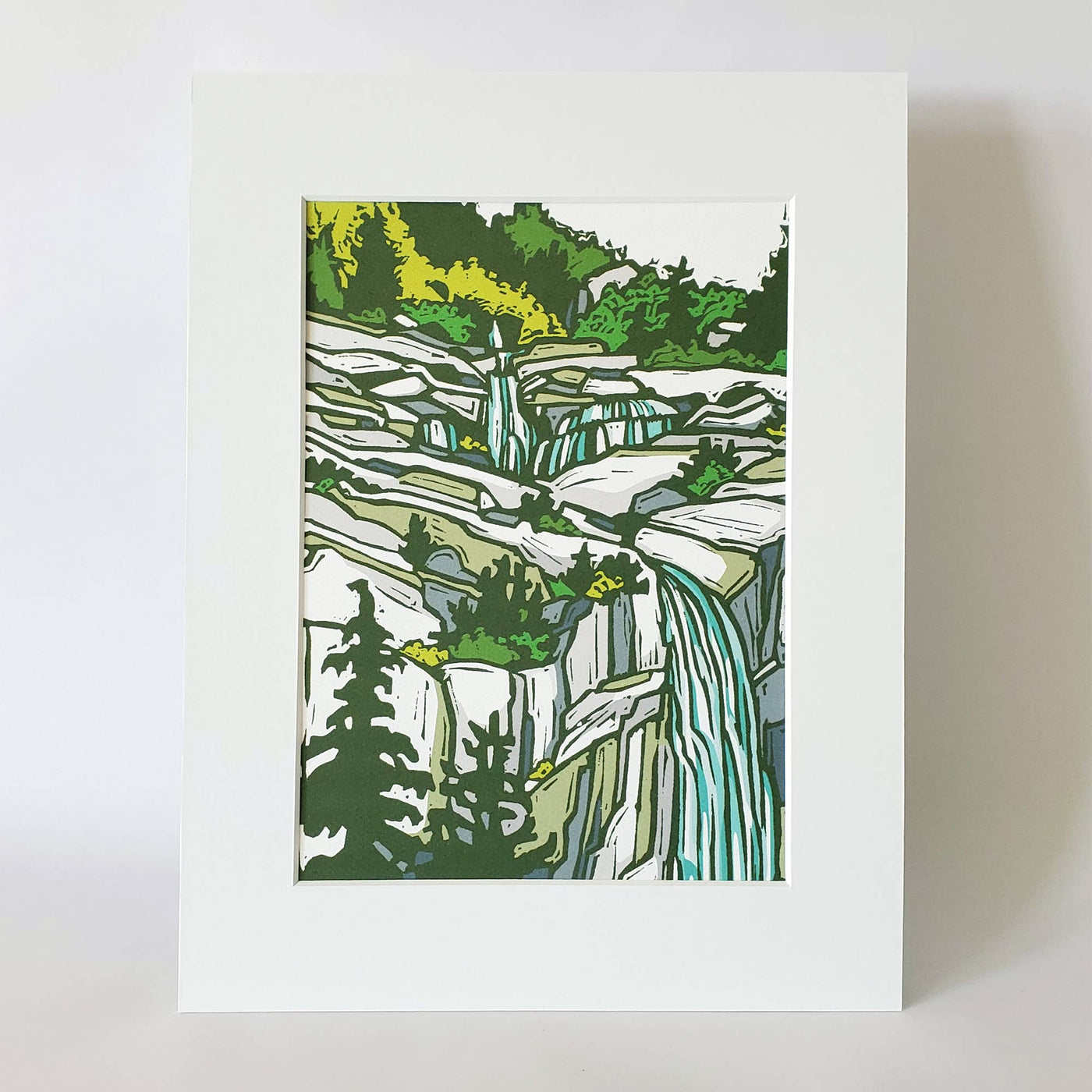 Mountain Waterfall Landscape Matted Art Print 8.5x11