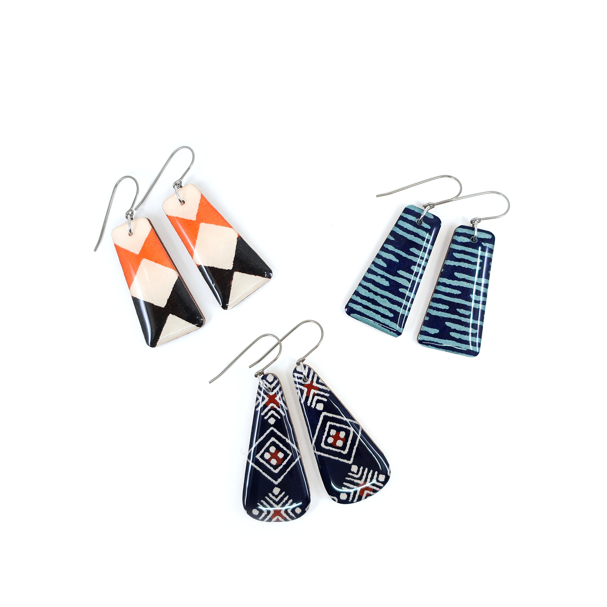 Navy and Blue Japane Katazome Paper Dangles