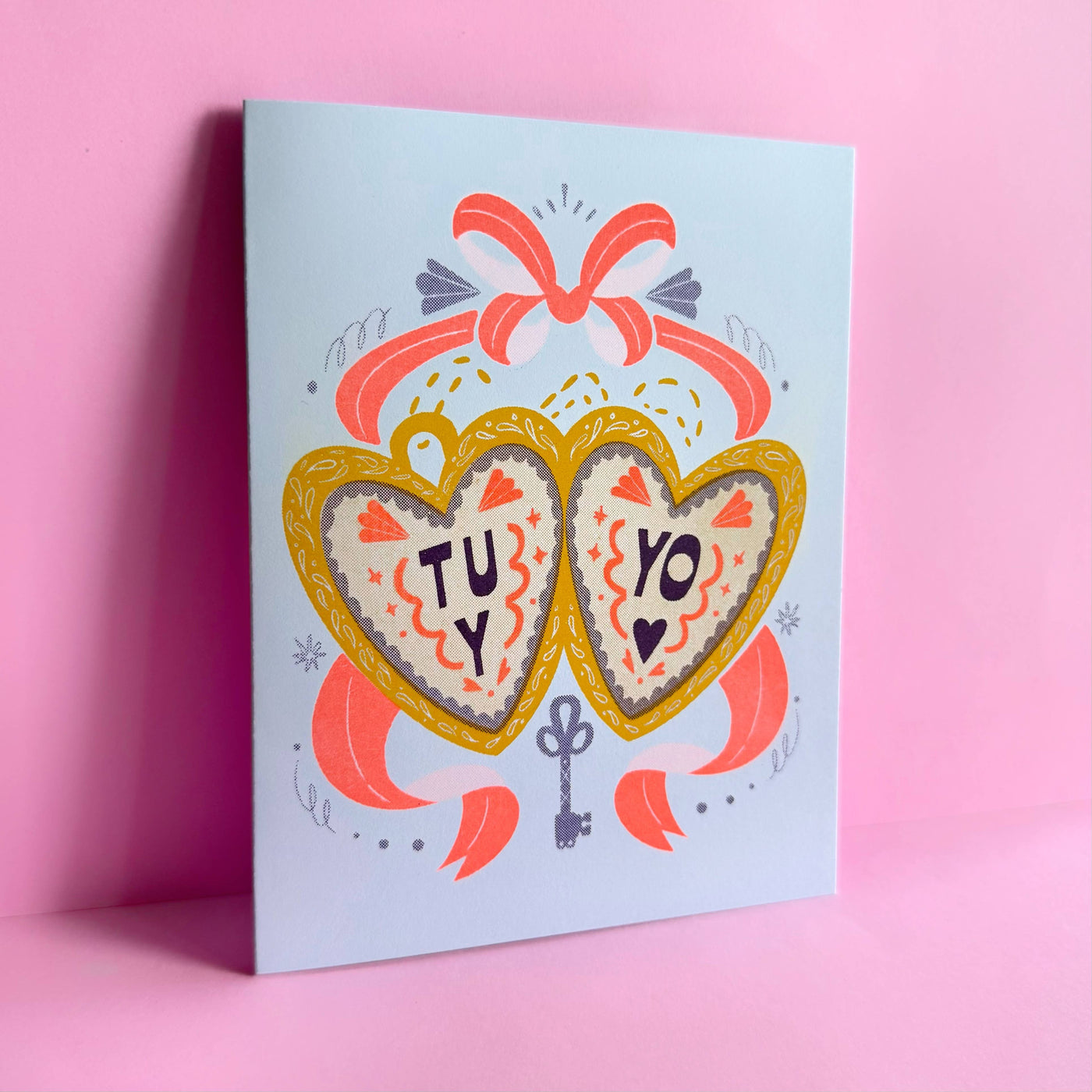 Tu Y Yo Love Locket Risograph Spanish Language Card
