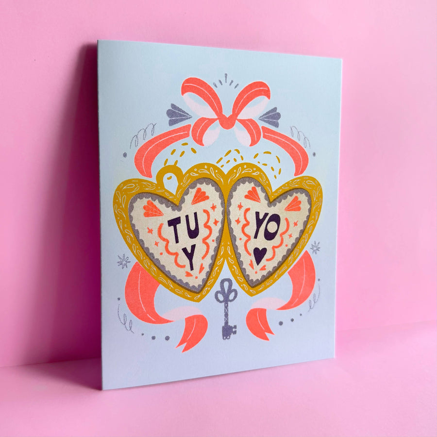 Tu Y Yo Love Locket Risograph Spanish Language Card