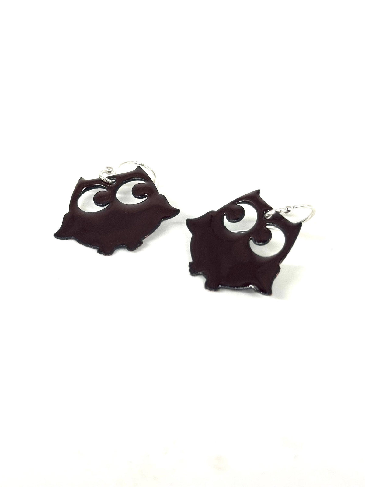 Mocha Brown Enamel Owl Earrings, Sterling Silver E