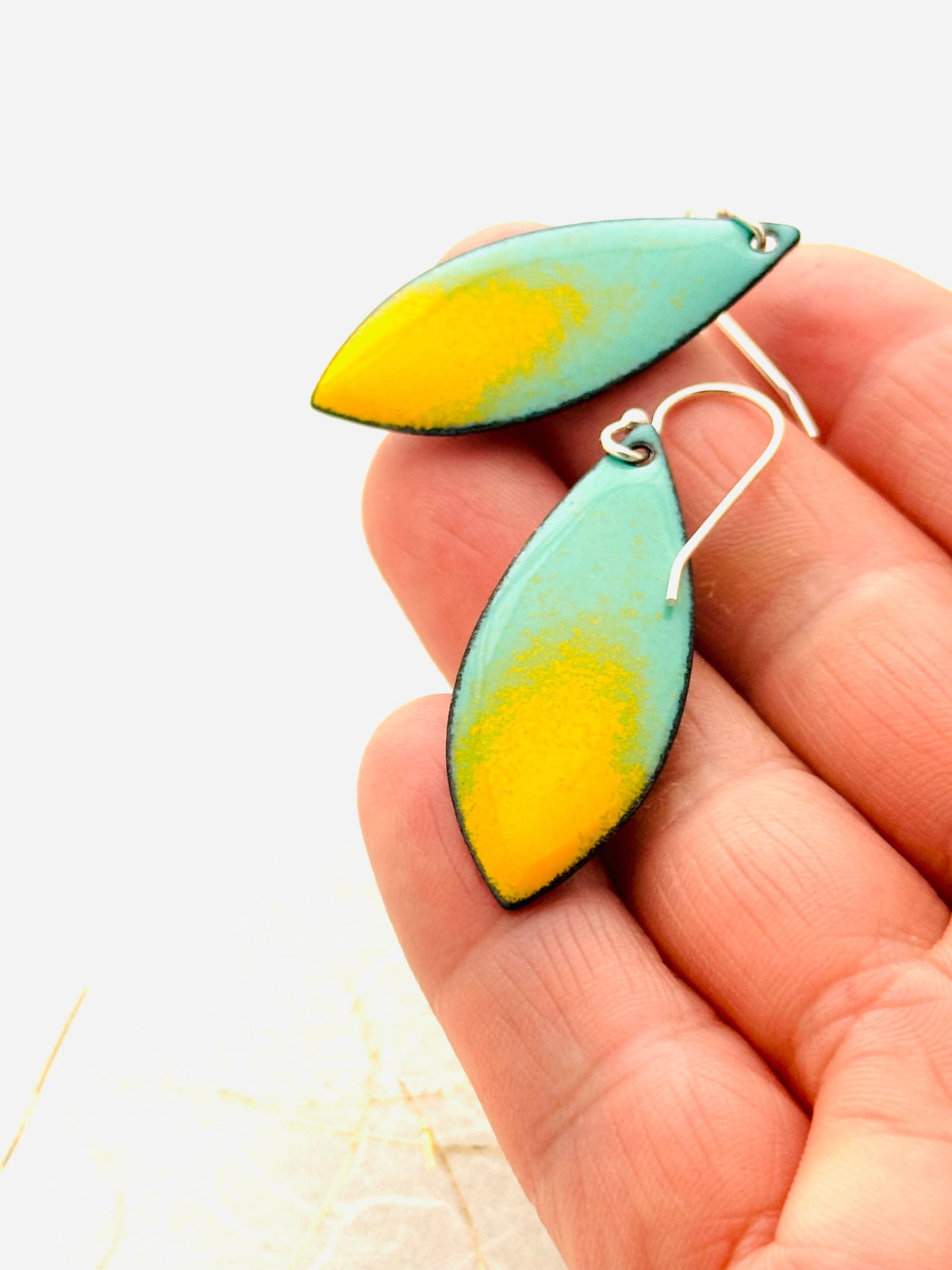 Color Splash Earrings, Mint Green & Goldenrod Yellow Enamel