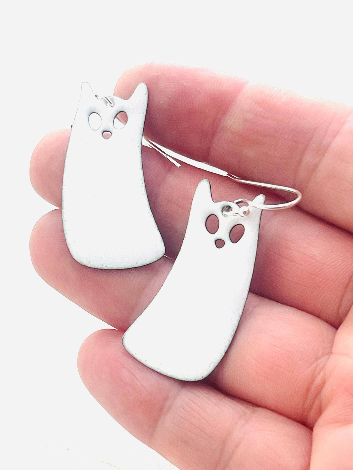 Titanium White Ghost Cat Earrings